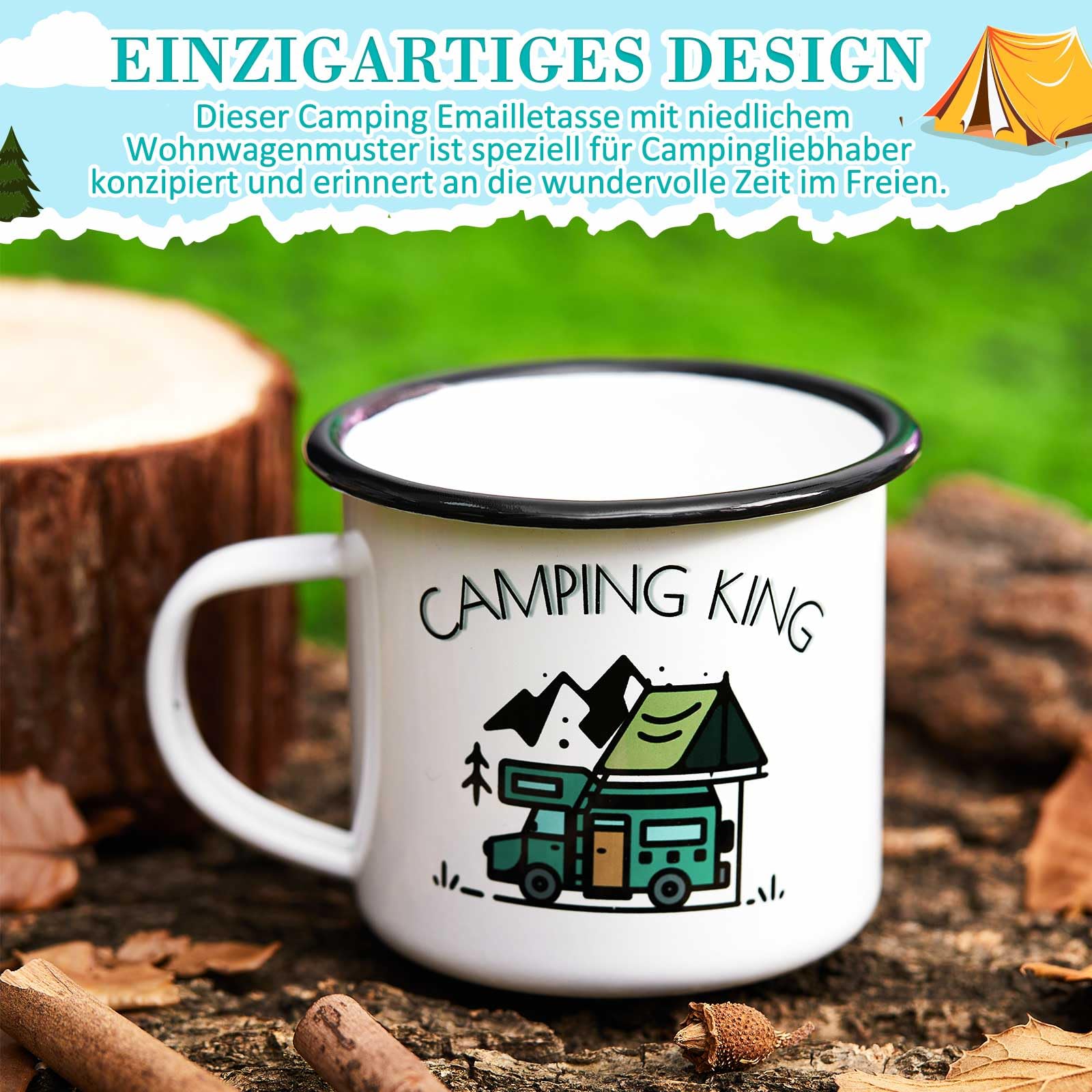 2 Pezzi Regalo da Campeggio per Uomo 1 Tazza Smaltata Camping King 1 Paio di Calzini da Campeggio Gadget Accessori da Tenda per Escursioni in Roulotte