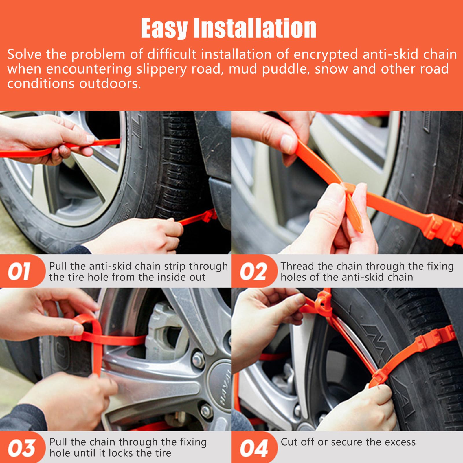 10 pièces de chaînes anti-glissement, lanières anti-glissement en nylon résistantes au froid, lanières de pneu, chaînes anti-glissement pour voiture, déneigement, déglaçage, Convient pour SUV