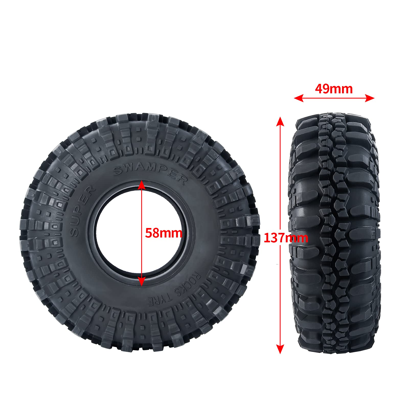 Runup 4 pezzi di cerchioni da 2,2 pollici, 137 mm * 49 mm di gomma per RR10 TRX4 Axial SCX10 II 90046 1/10 RC Rock Crawler Car