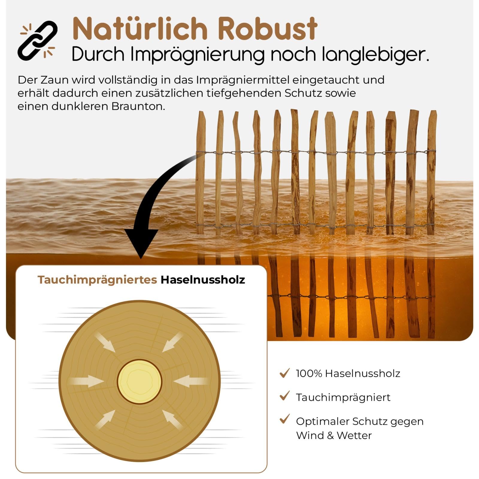 BOOGARDI Gartenzaun Holz in 12 Größen · Staketenzaun 100 cm hoch aus Haselnuss · Holzzaun, Teichzaun, Zaun, Rollzaun, Garten, Sichtschutz, Jägerzaun · 100cm x 5m (Lattenabstand 3-5cm)