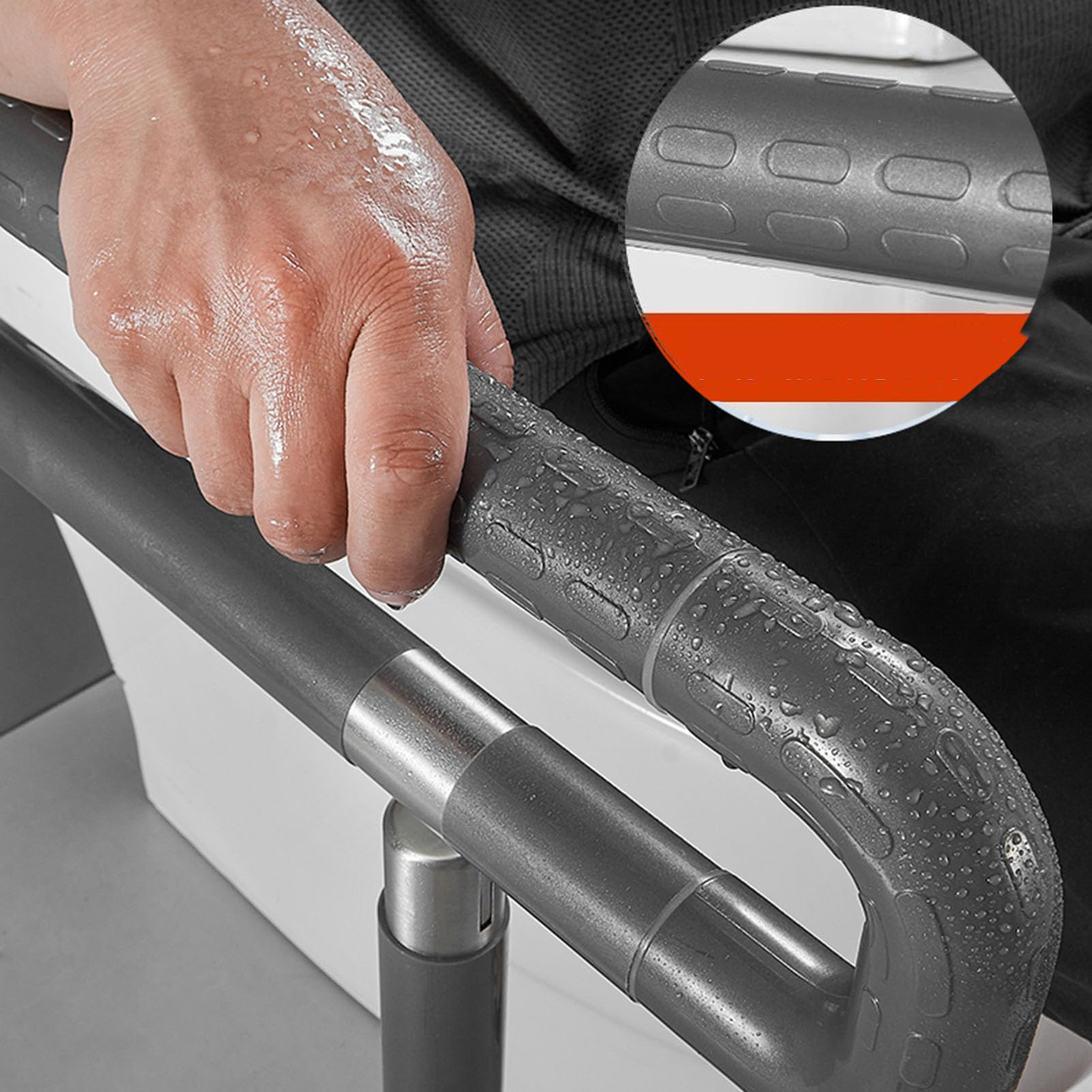 Odchylany uchwyt z nóżką, antypoślizgowy uchwyt prysznicowy, składany uchwyt toaletowy z teksturowanym uchwytem i fluorescencyjnym kółkiem do łazienki
