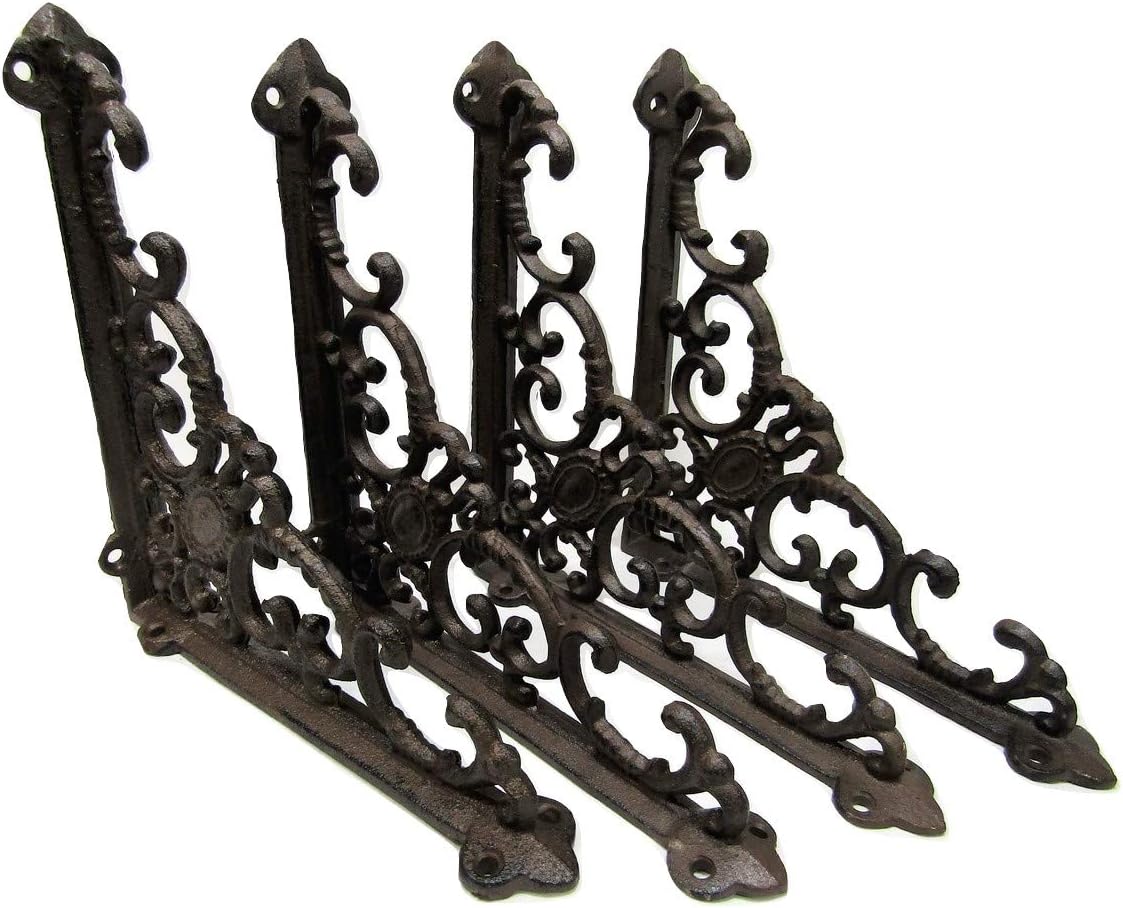 Shelf Brackets Braces Cast Iron Cameo 8 x 8 Inch Rustic Antique Style Set of 4