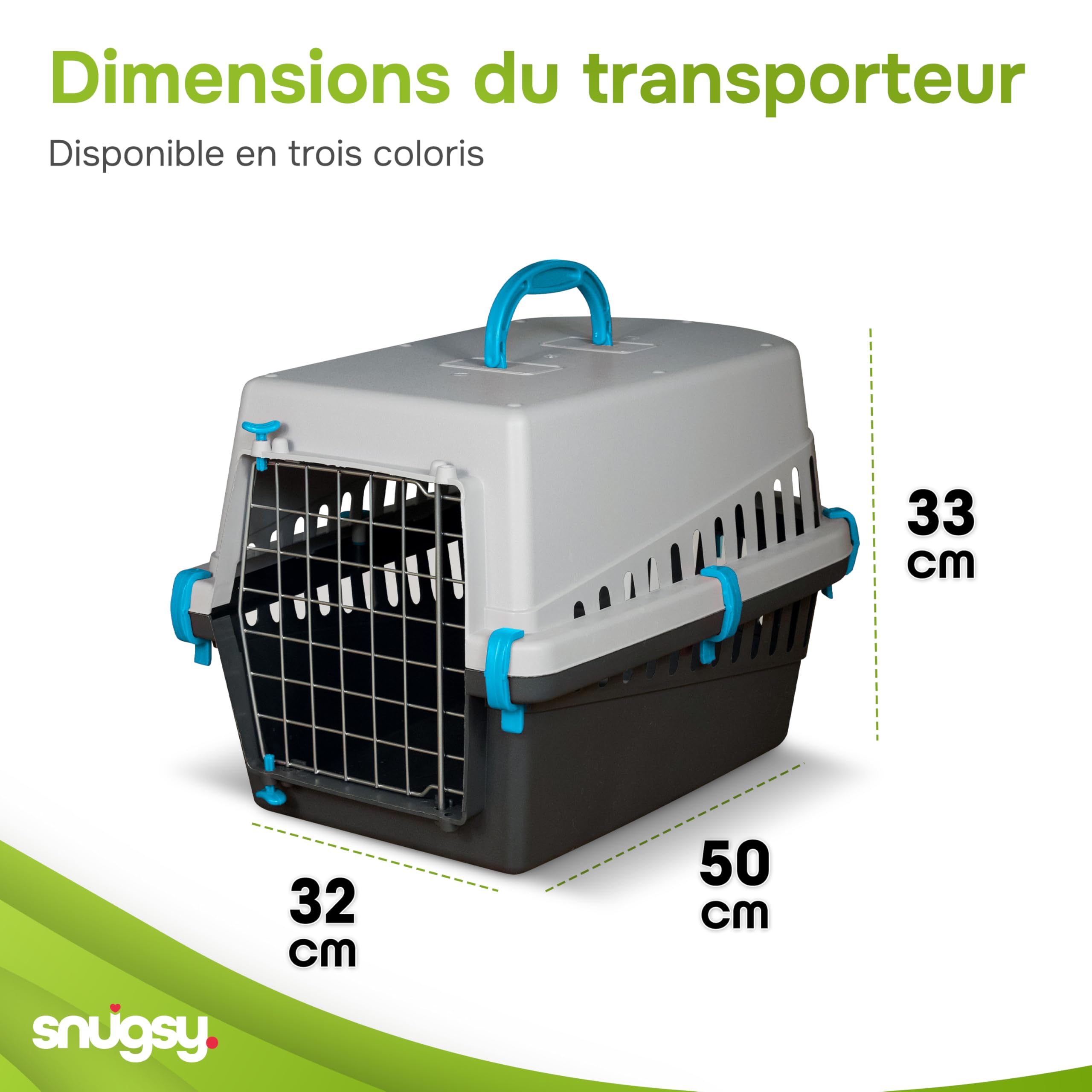 Caisse de Transport pour Chat - pour Voiture et Avion - Porte en Métal - Légère 1,14 kg - Bleu 50 x 33 x 32 cm