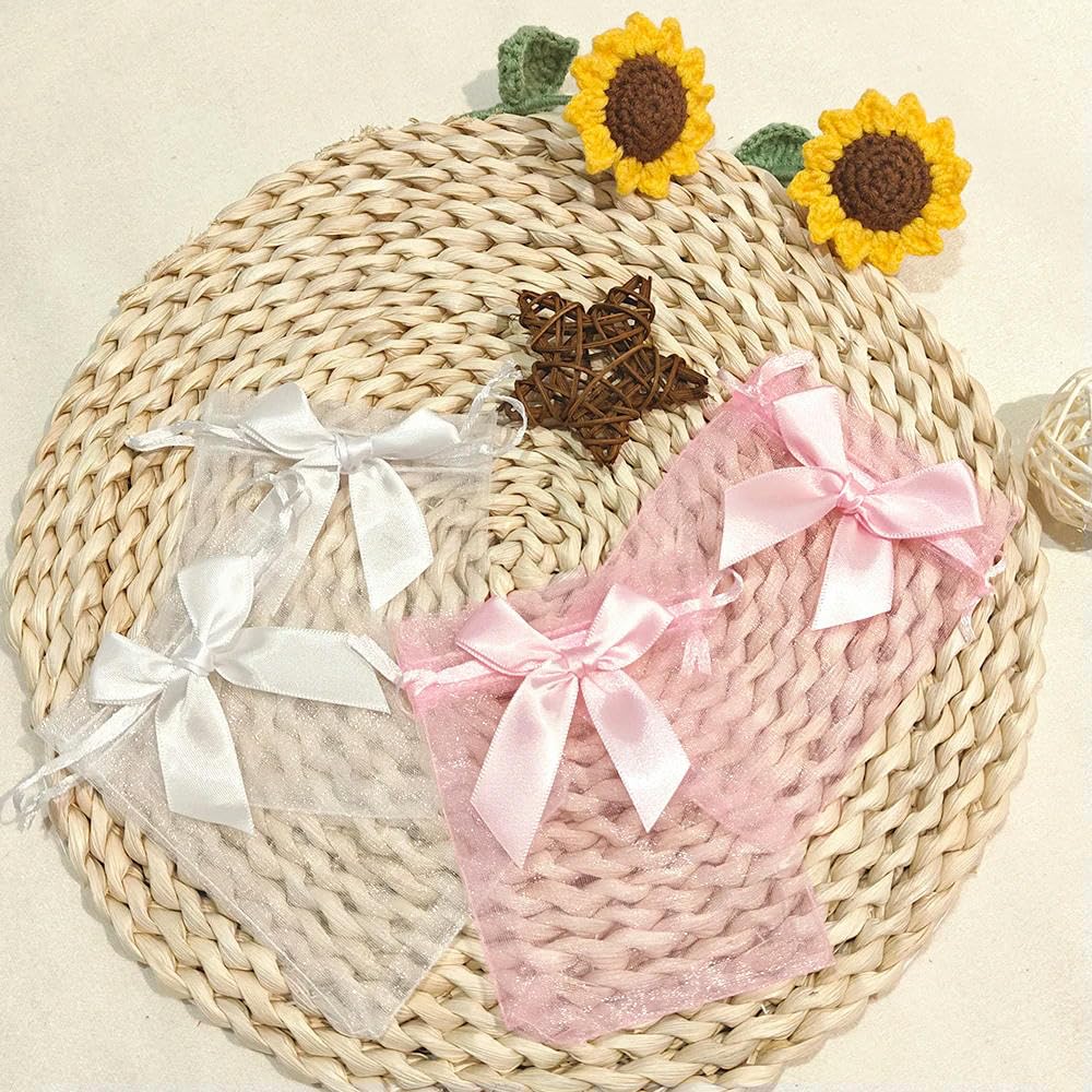Lot de 50 Sacs à Bijoux avec nœud Papillon en Organza, Sac Cadeau 9 x 12, 10 x 15, pour fête de Mariage, Bijoux, Bonbons, Pochette d'emballage avec Cordon de Serrage, Sac Cadeau
