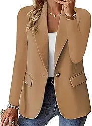 Blazer feminino casual, manga comprida, cor sólida, frente aberta, trabalho, escritório, com bolsos