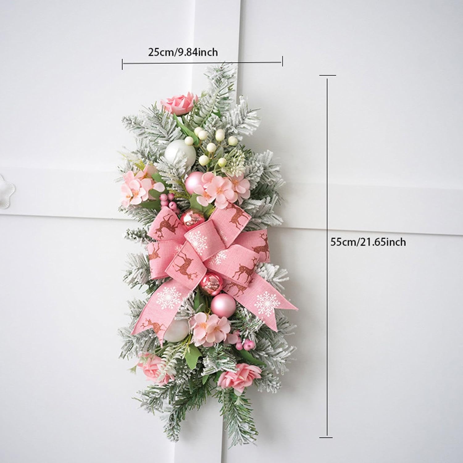 Christmas Swag Xmas Wreath Easy to Hang Convenient with for Garden Home Indoor Outdoor, Pink