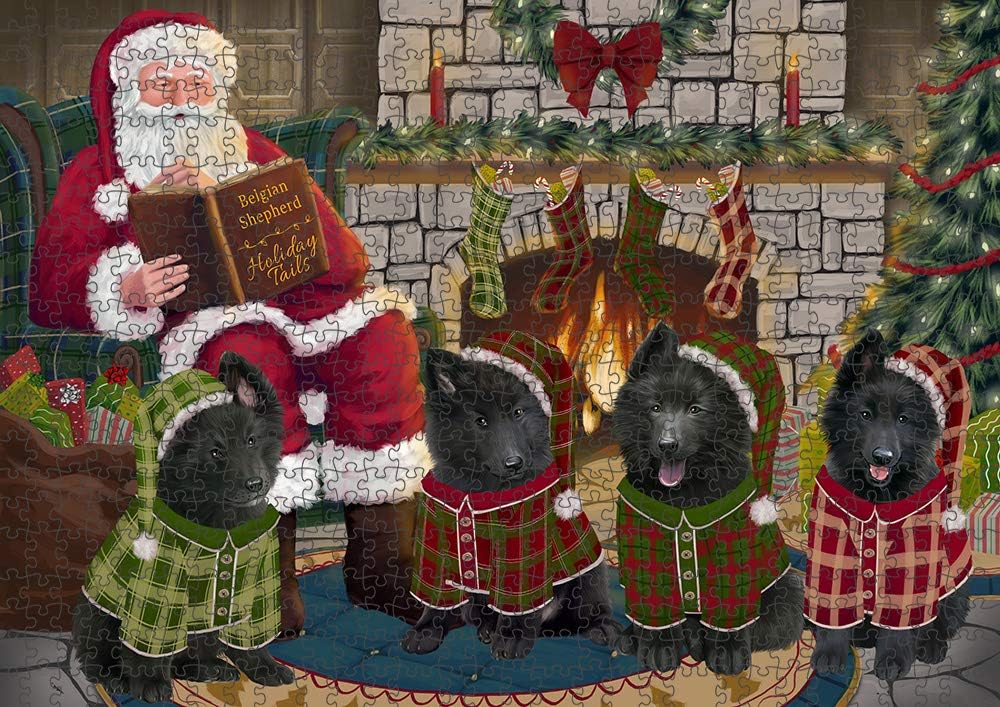Christmas Cozy Fire Holiday Tails Belgian Shepherd Dog Jigsaw Puzzle for Adults - Animal Printed Interlocking Puzzle Game Artwork - Gift for Dog Lover's - 1000 Pcs 29.5"x19.7"