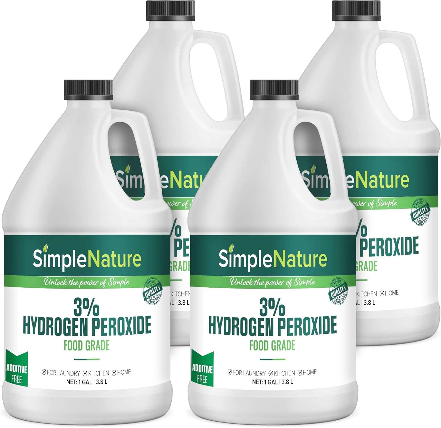 3% Food Grade Hydrogen Peroxide Solution - 4 Gallons - Natural Multipurpose Cleaner - Made in USA - Ideal for Commercial, Residential, Kitchen, Bath, Laundry, and More - Ecofriendly 128 Fl Oz (Pack of 4) 3% Concentration