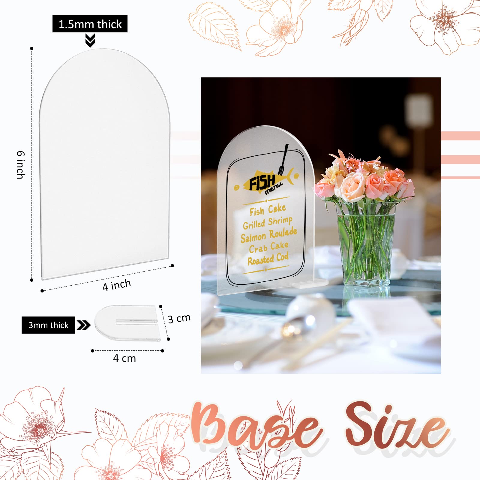 30 Sets Frosted Arch Acrylschild mit mattierter Basis, blanko mattierter Bogen, Acrylplatte, gewölbte runde Tischplatte für DIY-Bogen, Veranstaltungen, Partys (15.2x10.2 cm)