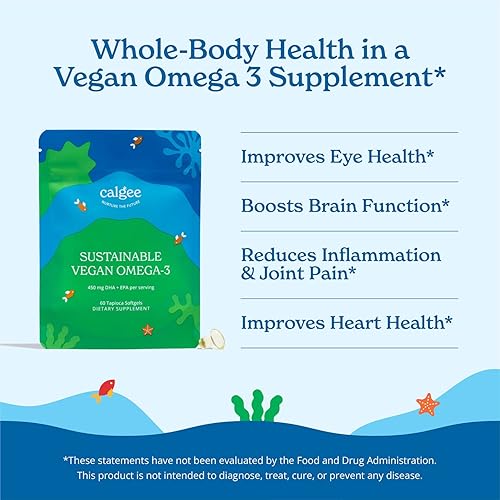 Miniatura 7 de Calgee Suplemento vegano Omega 3  450 mg de DHA y EPA de aceite de algas a base de plantas de primera calidad  Alternativa de aceite de pescado