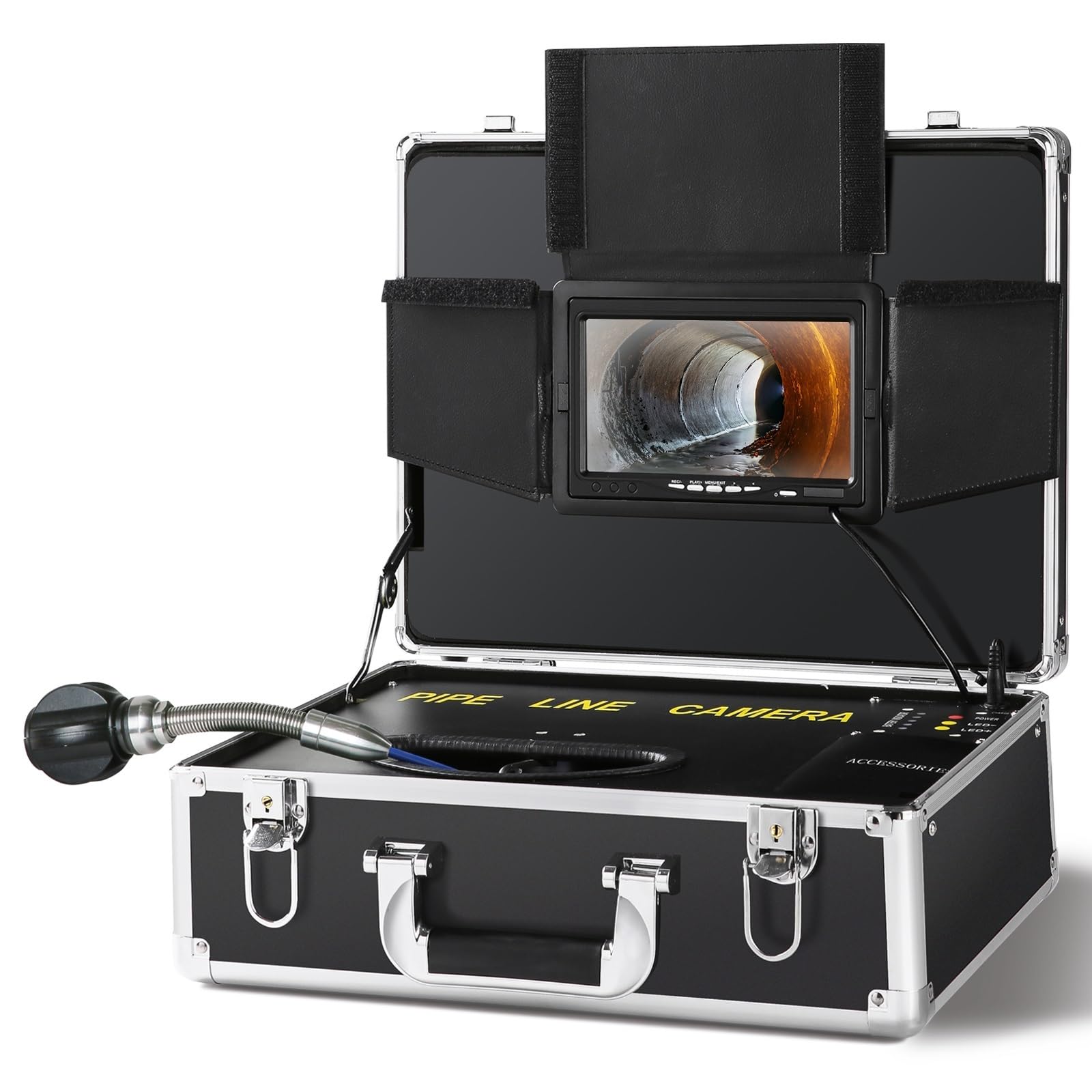 Telecamera for fognature Telecamera for ispezione tubazioni con schermo da 7" con funzione DVR Telecamera impermeabile con 12 LED regolabili e scheda SD da 16 GB Efficienza(30M)
