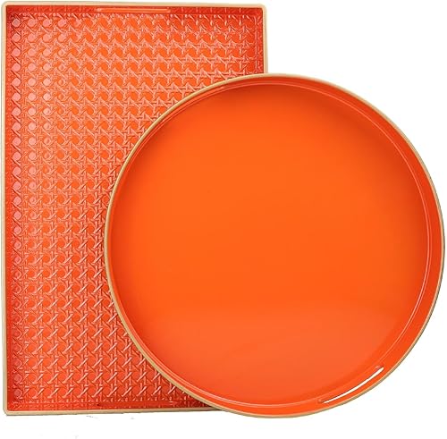 Miniatura 3 de Bandeja decorativa redonda naranja con asas, bandeja de café elegante de 13 pulgadas para sala de estar otomana, baño, al aire libre, desayuno