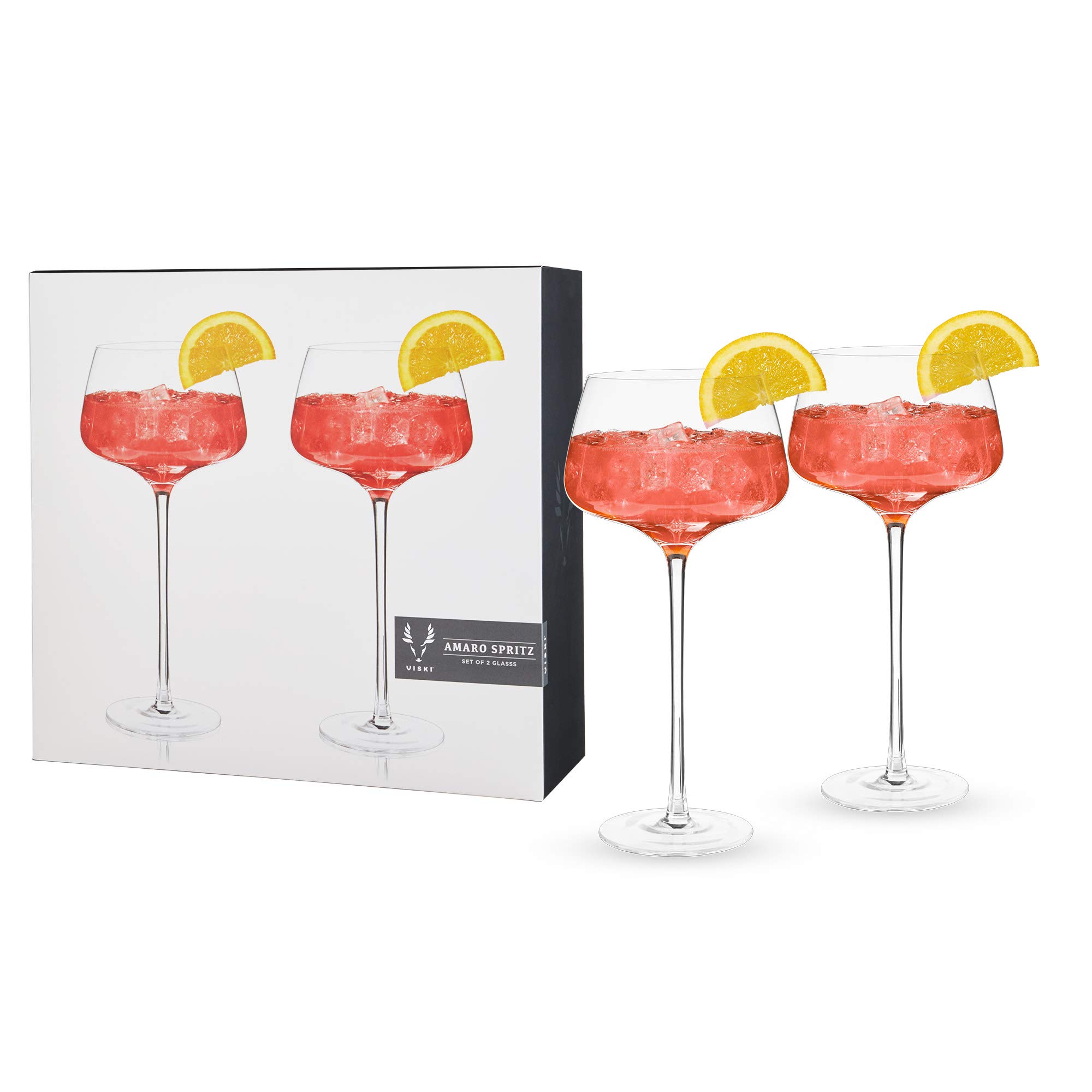 ViskiRaye Angled Stemmed Amaro & Aperol Spritz Glasses Set of 2 - Premium Crystal Clear Cocktail Glasses Drink Gift Set - 16oz