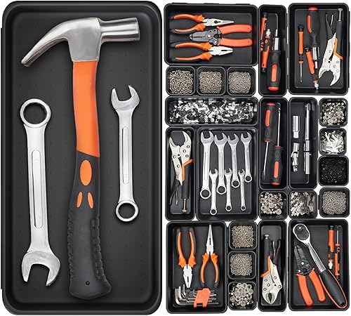 Paquete de 20 bandejas organizadoras de caja de herramientas, 5 tamaños grandes de 12 pulgadas, organizador y almacenamiento para martillo, llave,