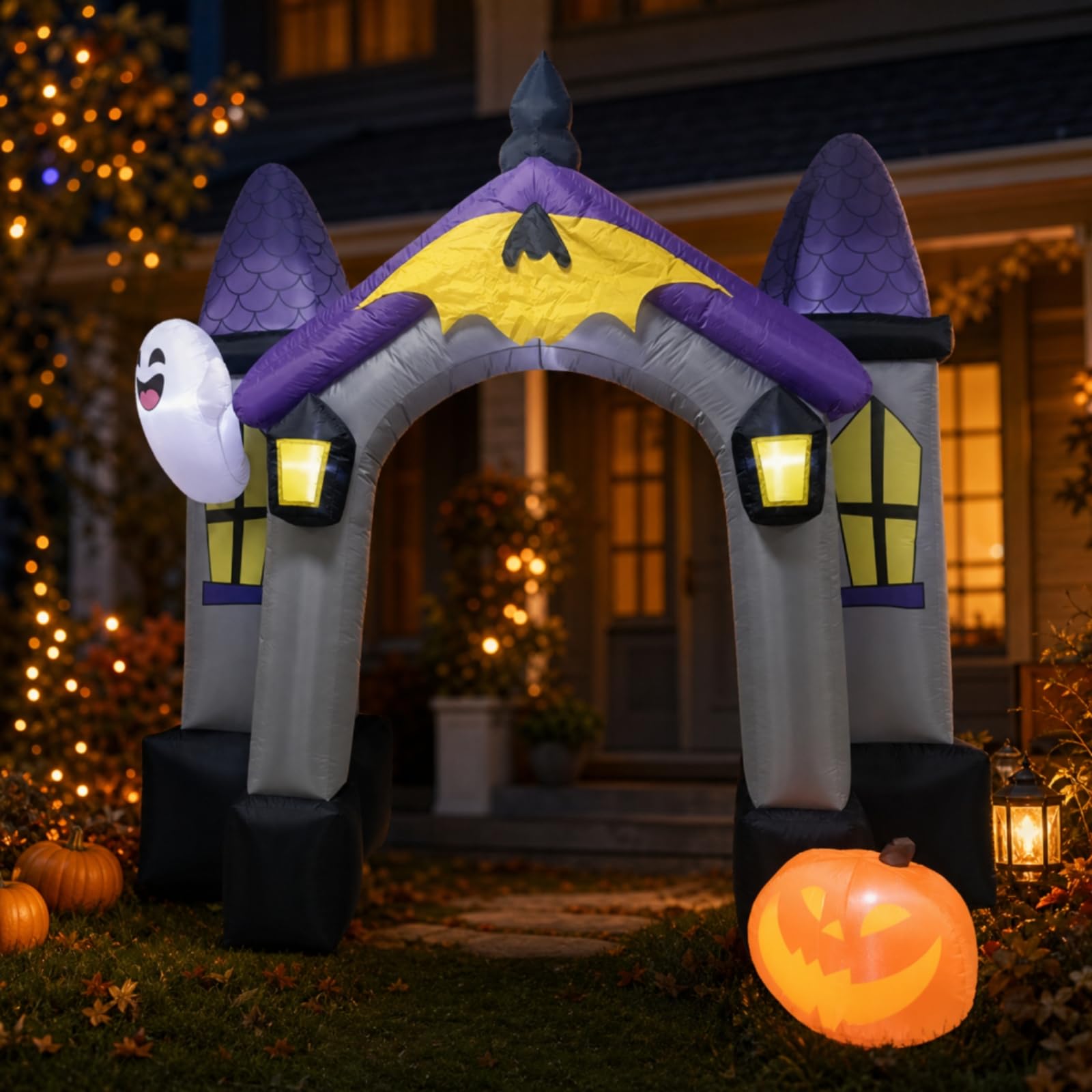 Qianly Arche Château avec Esprit Lumineuse Décoration Gonflable Jardin Autogonflant Arche Gonflable pour Familles