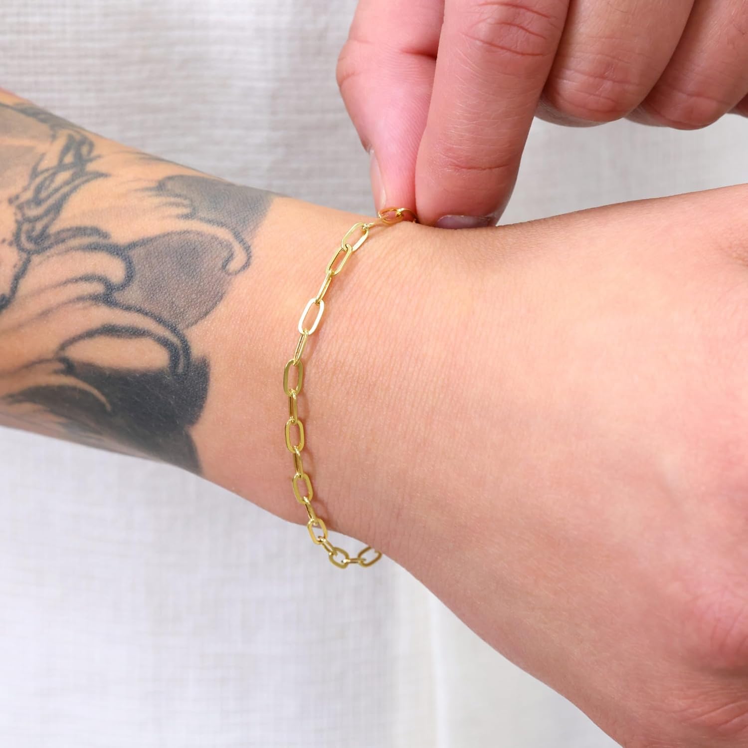 Nuragold 14k Real Yellow Gold Paperclip 3mm Elongated Cable Link Bracelet (7"-8") Italian Jewelry for Men & Women