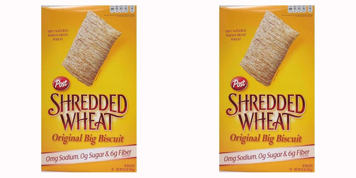 Post Shredded Wheat Original Cereal, No Sugar or Salt Added, 15-Ounce Boxes Pack of 2