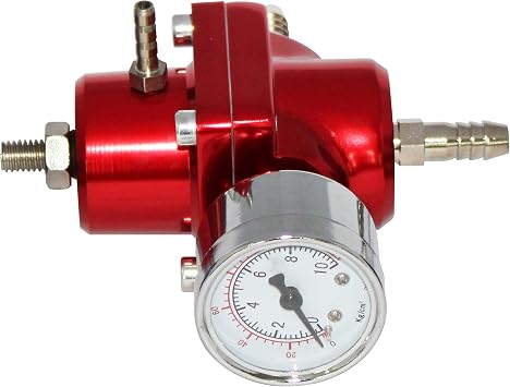 Universal Adjustable Fuel Pressure Regulator Kit with 0-140 PSI Gauge Aluminum Gas Oil Injection Pressure Regulator Red FPR