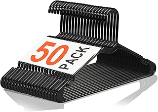 Plastic Clothing Notched Hangers (50 Pack) Heavy Duty Durable Coat and Clothes Hangers, Lightweight Space Saving Laundry Hangers Hangs up to 6 lbs for Coats, Pants, Dress, Etc. (Black, 50)