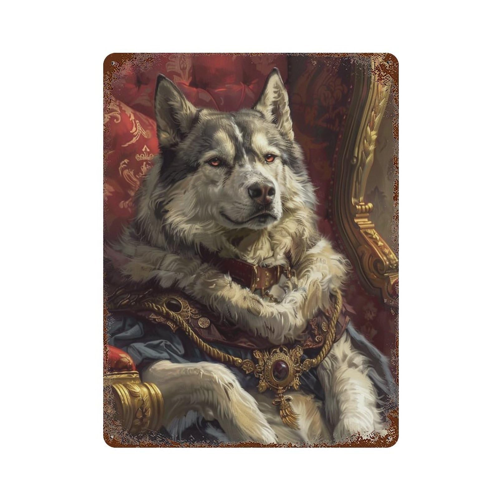 Royal Wolf Portrait 15.7"x11.8" Vintage Metal Tin Sign, Shabby Chic Decor for Office, Studio And Wall Decor