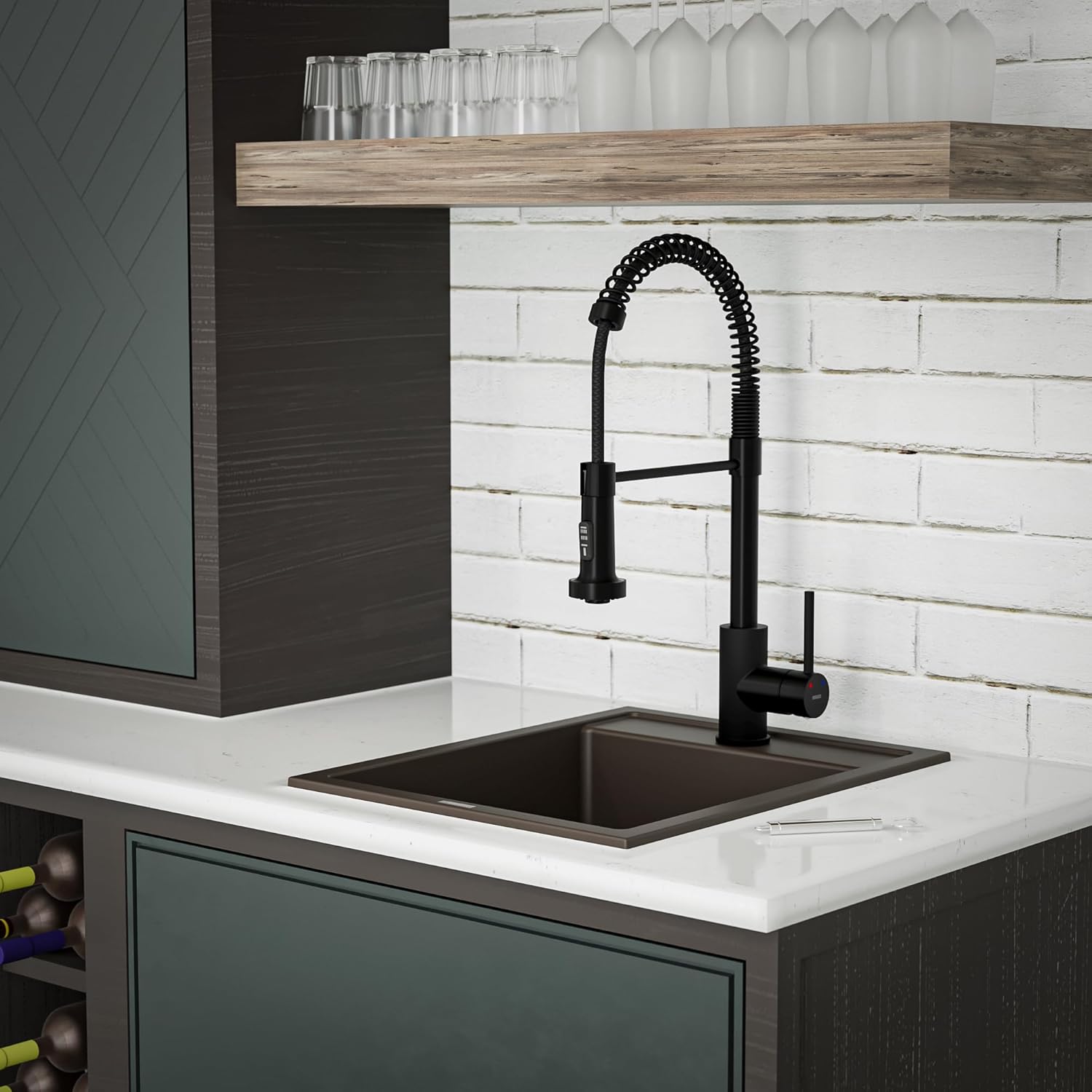 Karran QT-825 Drop-in 15-3/4" Single Bowl Quartz Composite Kitchen Sink in Brown