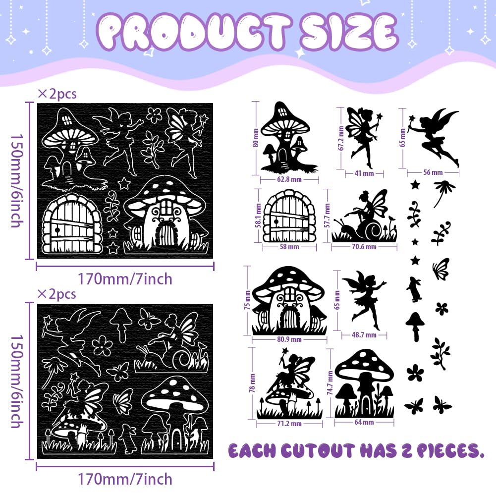 CHGCRAFT 4Pcs Fairy Silhouettes Laser Cutouts Decals Mushroom Butterfly Rabbit Mason Jar Cutouts Ornaments Fairy Cutouts Scrapbook Supplies for Wall Painting Window Glass Decor DIY Crafts - Image 2