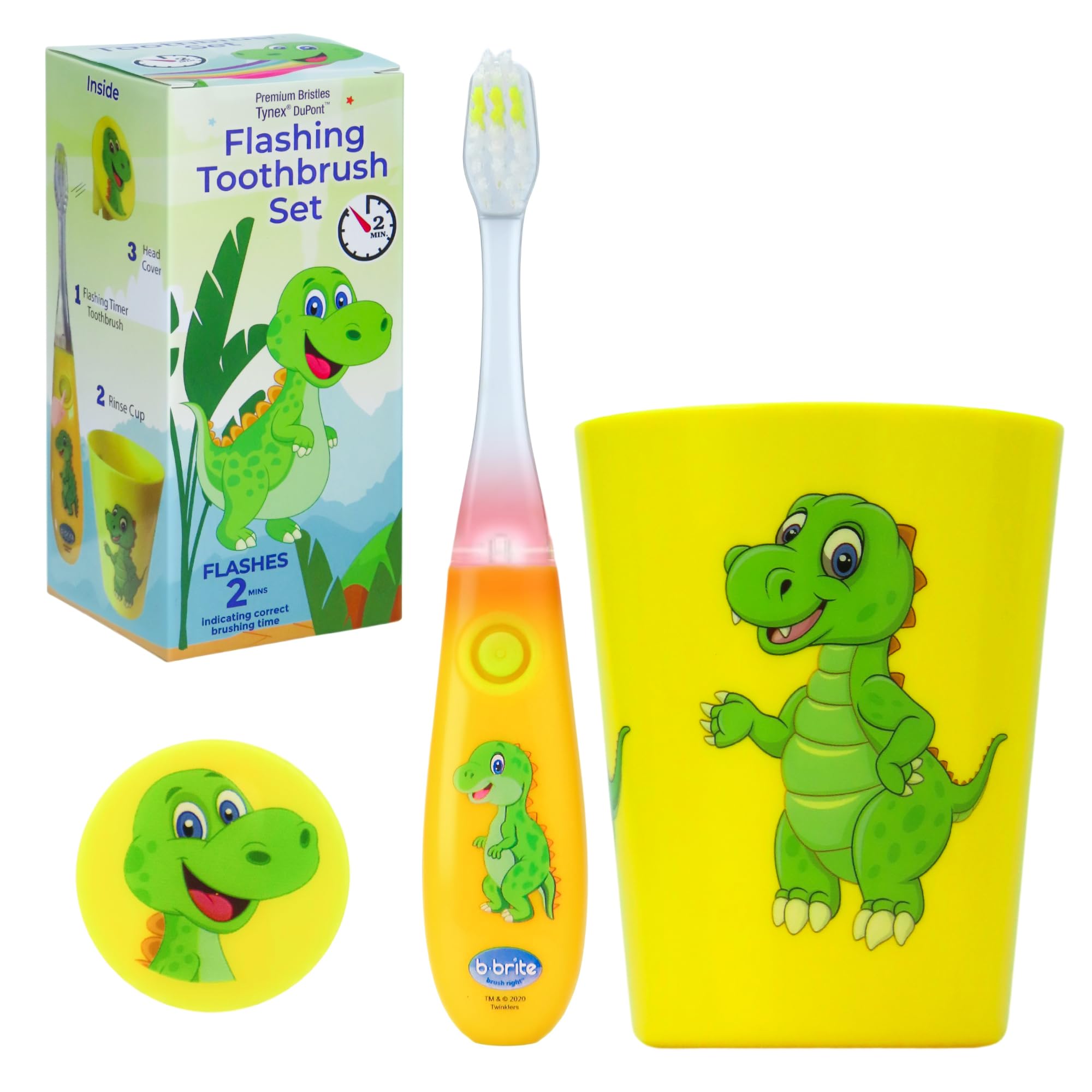 Lily's Home Kids Toothbrush with Flashing Timer and Soft Bristles, Rinsing Cup & Cover - Fun 2-Min Light-Up Timer for Children - Toddler Soft Toothbrush Kit (Dinosaur)-image-41