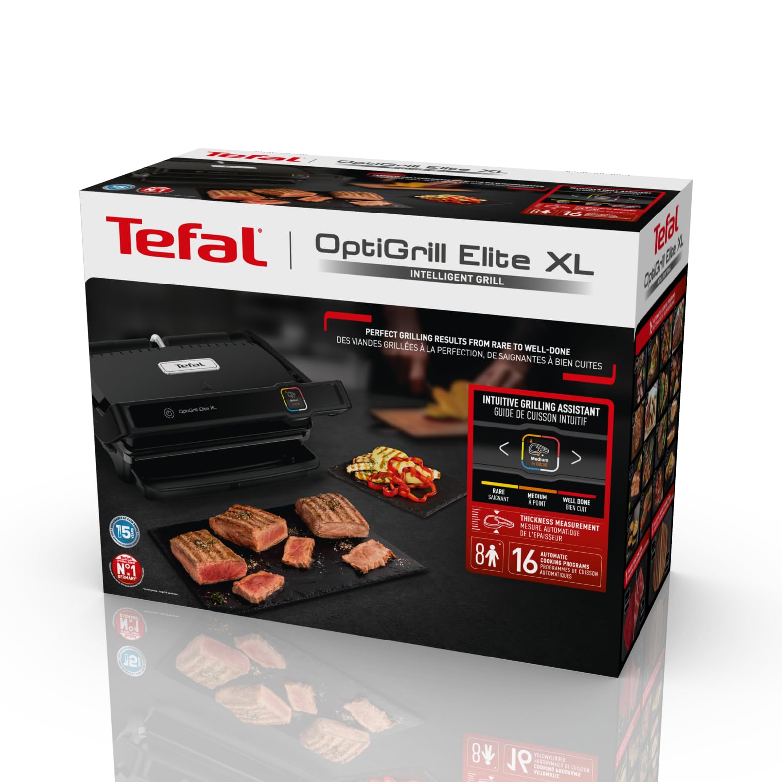 Tefal OptiGrill Elite XL GC760812 - Griglia a contatto, 16 programmi, display digitale con indicatore del livello di cottura, piastre XL rimovibili, griglia elettrica, colore nero