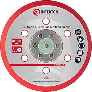INTERTOOL Hook and Loop Disc Sander Backing Pad, 6-inch, 5/16” Arbor - 24 Thread Mounts, Replacement DA Orbital Sander Pad, 6-Hole Vacuum Ready PT08-2150