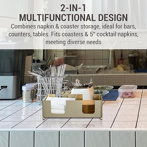 Miniatura 9 de MyGift Servilletero con juego de salero y pimentero, dispensador de servilletas de mesa de madera con organizador de condimentos y 3 cocteleras de