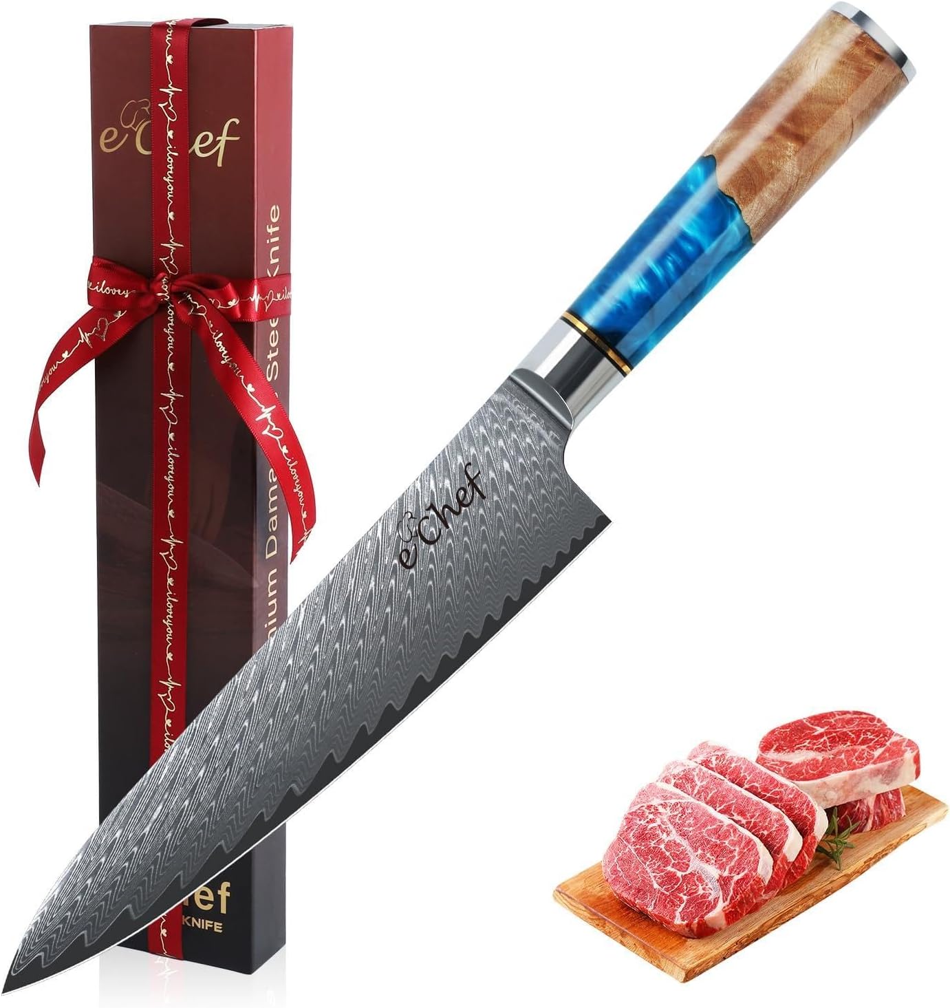 8-inch Japanese Chef Knife, Handcrafted Damascus Sharp Kitchen Knife, Made with VG10 Steel, Wood Grain Resin Handle, Comes with Gift Box (8-inch chef's knife)