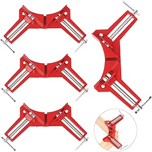 Tanstic 4Pcs 90 Degree Right Angle Clamp, 4 Inch Corner Clamps Woodworking Corner Clip Right Angle Clip Fixer Adjustable Corner Square Clamp for Picture Frame Box Cabinets