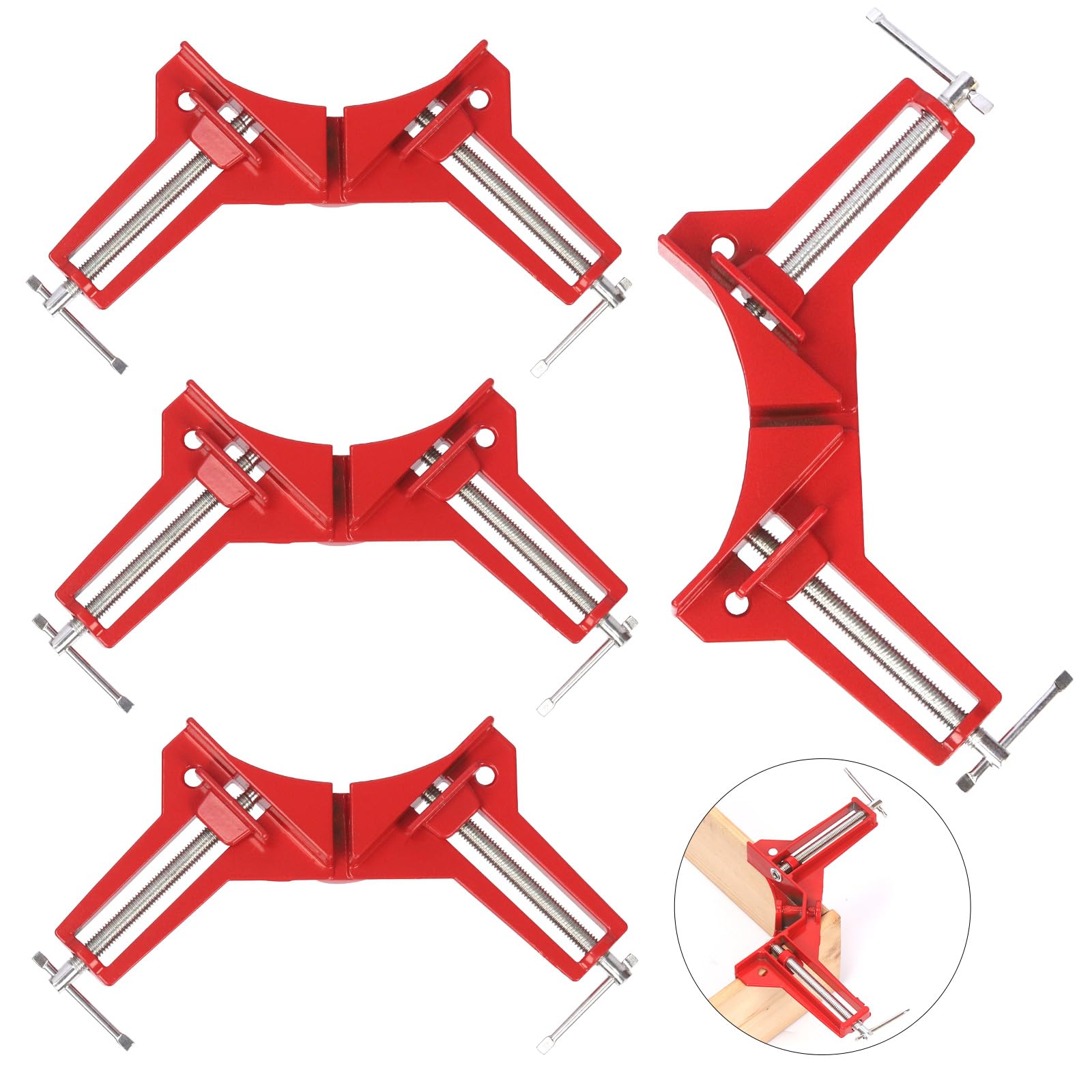 Tanstic 4Pcs 90 Degree Right Angle Clamp, 4 Inch Corner Clamps Woodworking Corner Clip Right Angle Clip Fixer Adjustable Corner Square Clamp for Picture Frame Box Cabinets