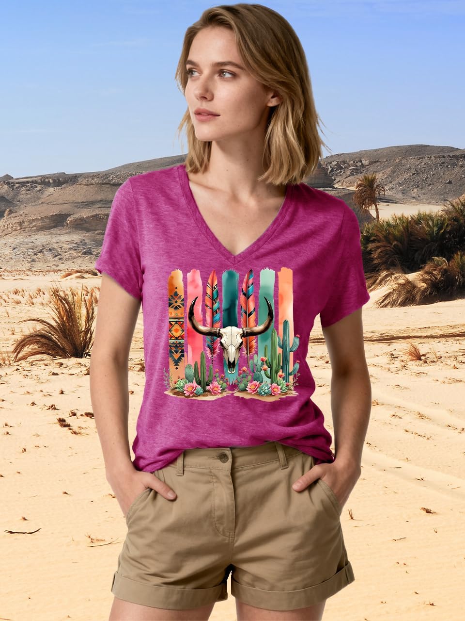 Cowgirl Shirts for Women Vintage Western Rodeo Graphic Tee Short Sleeve Tops Western Cow Skul Tee - Image 3