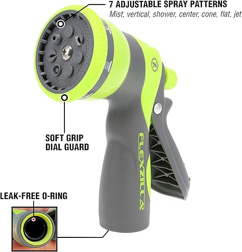 Miniatura 3 de Flexzilla resistente pulverizador de manguera de jardín con empuñadura de pistola de 7 patrones ajustables con múltiples configuraciones de