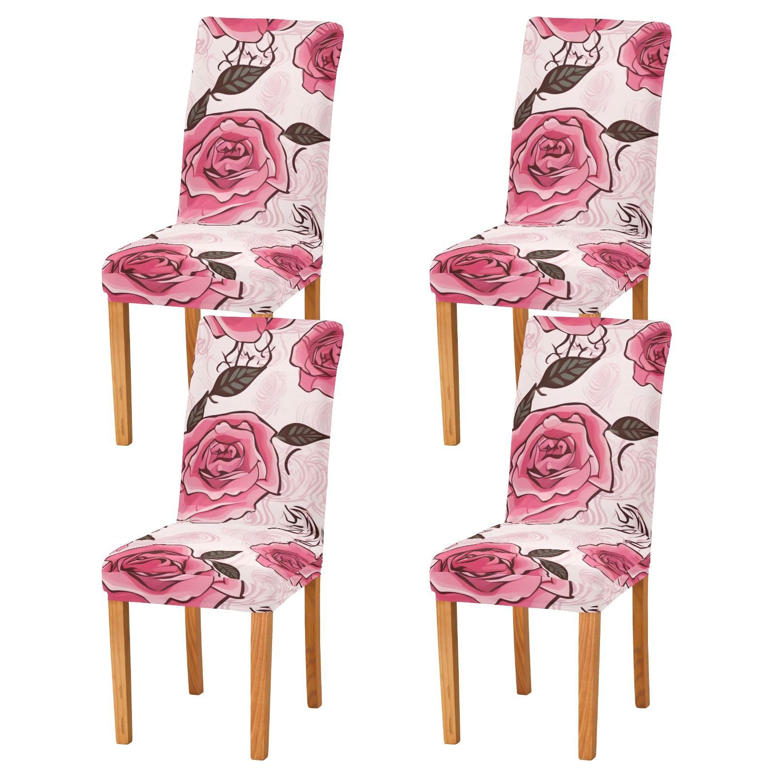 Qilmy Rose Dining Chair Covers Set of 4, Stretch Washable Removable Parsons Chair Slipcovers for Kitchen, Dining Room, Hotel, Home Decor