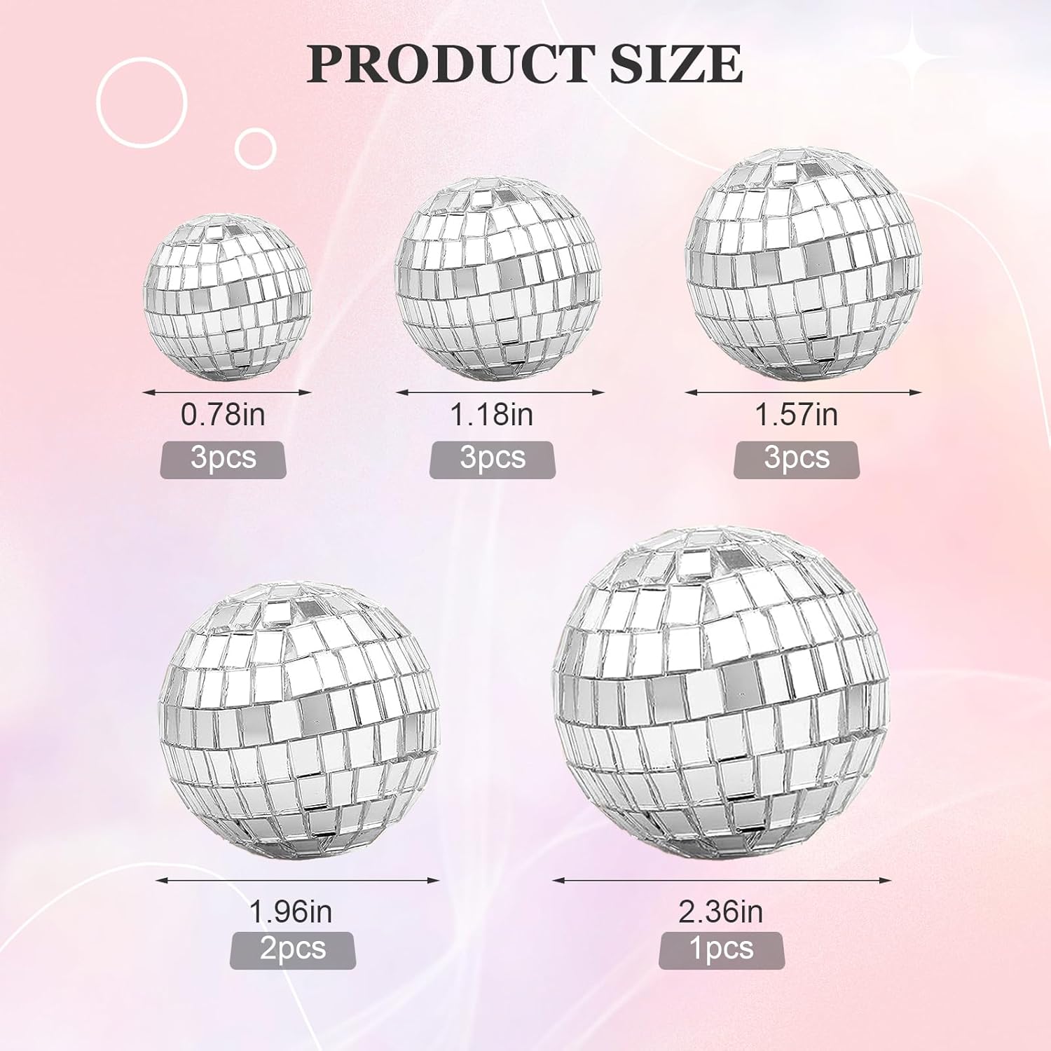 12Pcs Disco Ball Cake Toppers, 5 Sizes Mini Disco Balls Sliver Disco Theme Accessories for Birthday Party Decorations 70s Disco Themed Dance Party Supplies