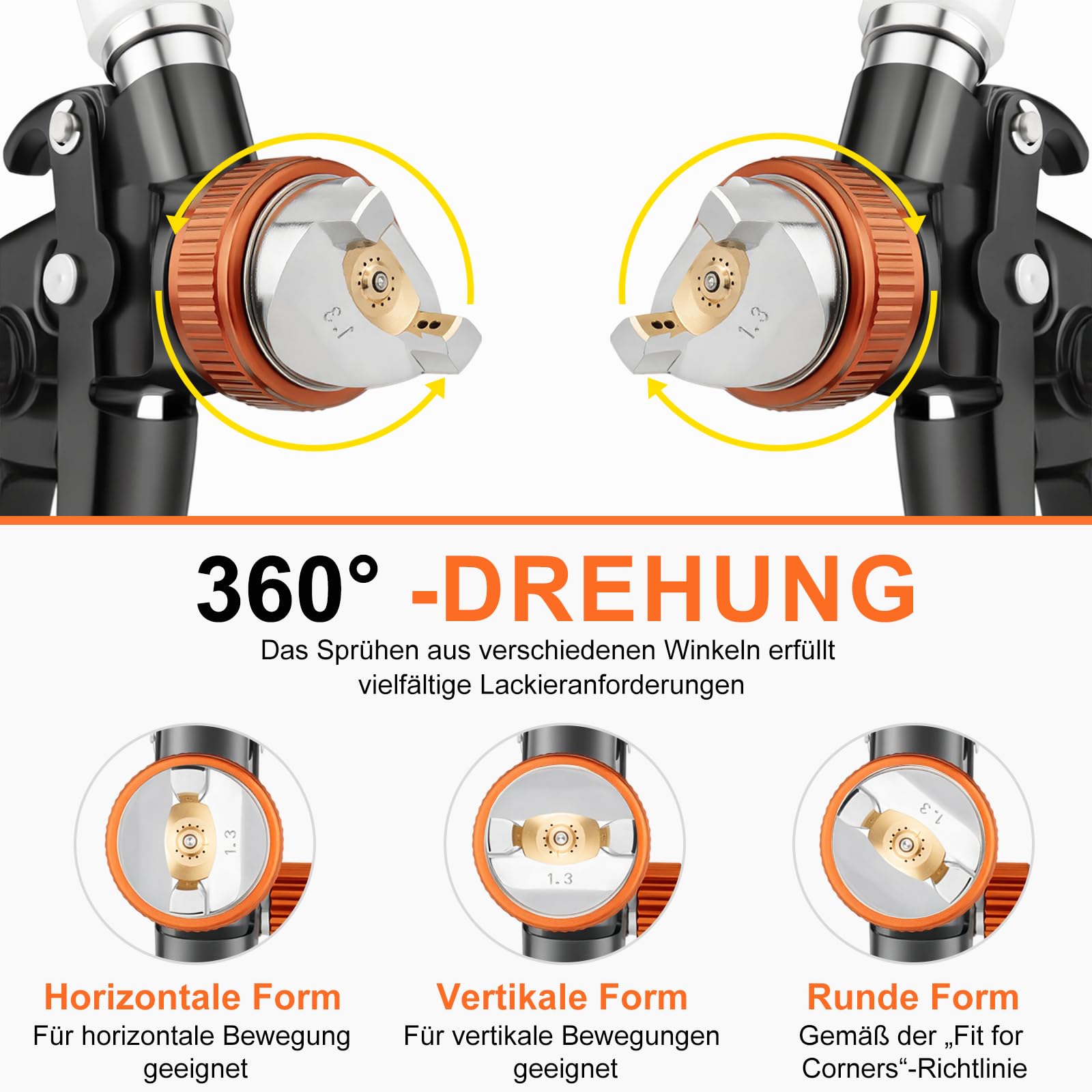 819C HVLP Lackierpistole Spritzpistole mit 3 Düsen 1,3mm 1,7mm 2,0mm Profi Farbsprühsystem Spraypistole mit 600ML Plastikbecher Mit Luftdruckregler für Autos und Zuhause