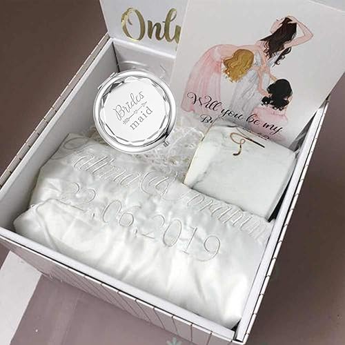 Miniatura 4 de Paquete de 9 espejos de maquillaje compactos de bolsillo, incluye 1 novia, 1 dama de honor, 1 matrona de honor y 6 espejos de dama de honor, regalos