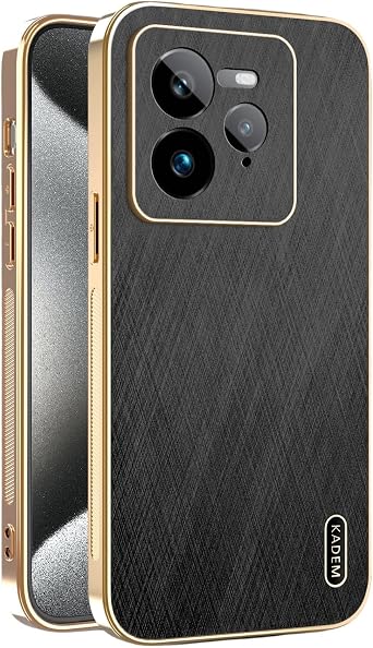 Phone Case for Realme GT7 Pro Shockproof, Golden Thread Texture for Realme GT7 Pro Case Silicone Slim Electroplated Black Cover Leather Anti-Fingerprint Black