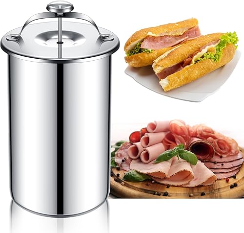 Skylety 2 piezas de prensa de carne, máquina de prensa de jamón de acero inoxidable con termómetro, sandwich, prensa de carne, tocino, jamón para