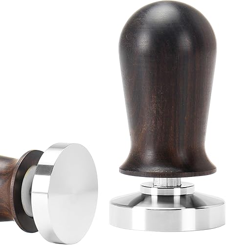 DIBTSA Manipulación espresso de 2.087in, manipulación de café con mango de madera y base plana de acero inoxidable 304 con resorte