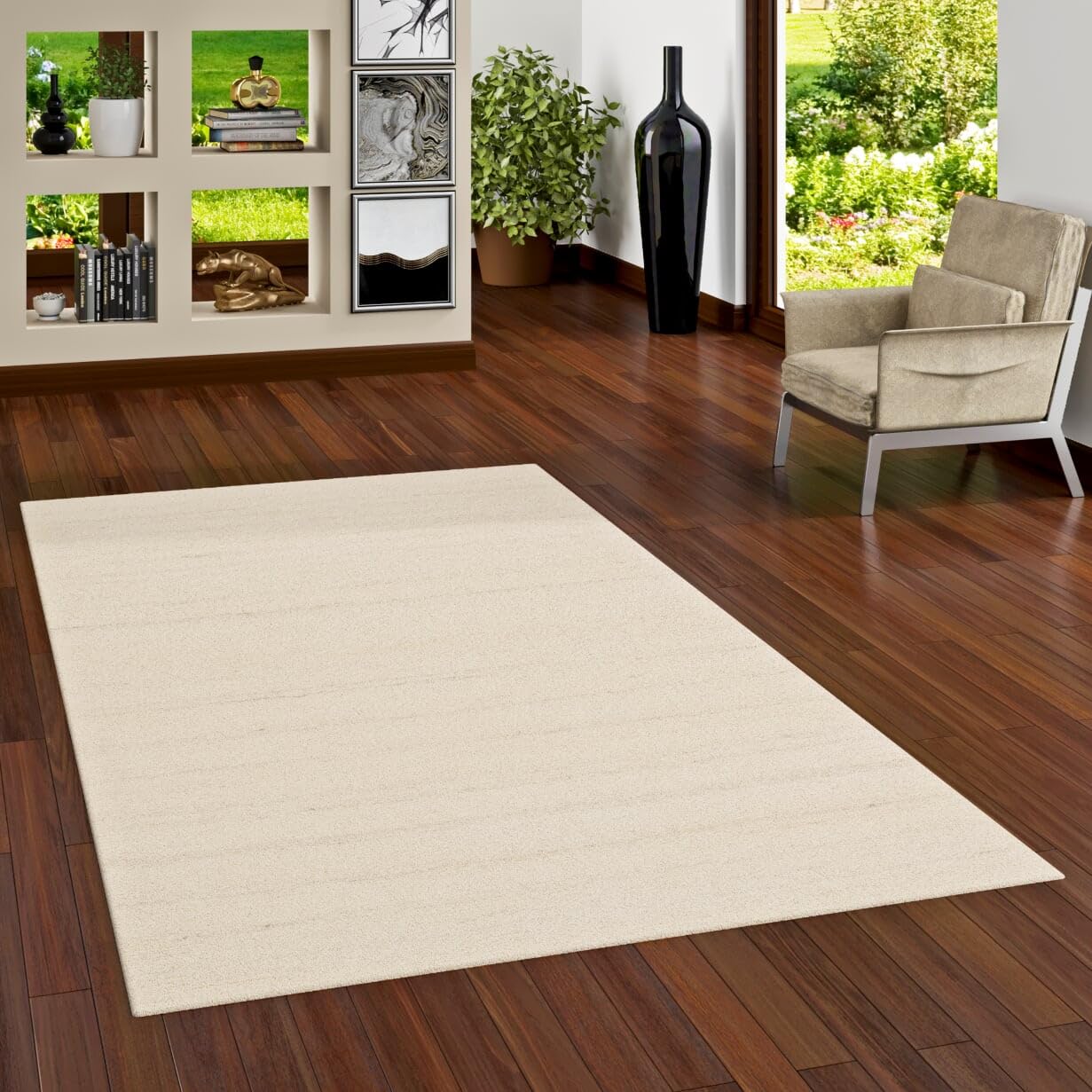 Theko Aruna - Tapis Naturel Berbère - Laine Blanc Gris moucheté - 6 Tailles Disponibles