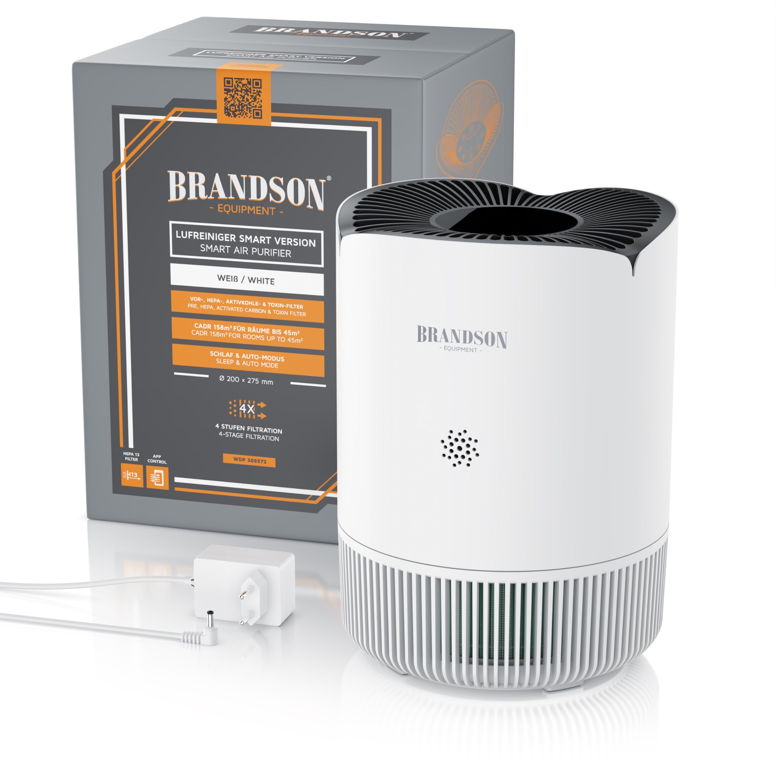 Brandson - Luftreiniger Allergiker WLAN - CADR 158 m³/h 50 m² - Air Purifier - Preisträger 2025 - Smart Home mit App - 4 Filter HEPA Aktivkohle – Tierhaare Pollen Staub Schimmel Viren Raucherzimmer