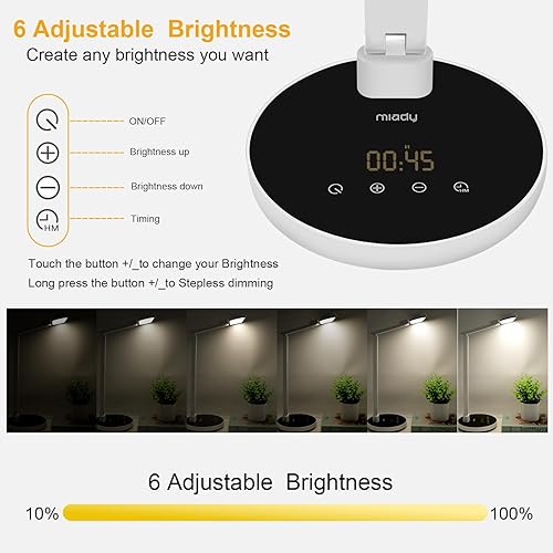 Miniatura 2 de Miady Lámpara de escritorio LED con atenuación continua para oficina y hogar, temporizador de apagado automático de 153045 minutos, 6 niveles de