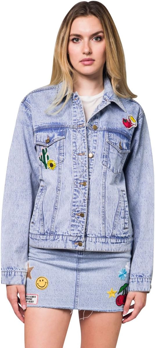 Honey Punch Women's "Good Vibes Only" Embroidery Denim Jacket