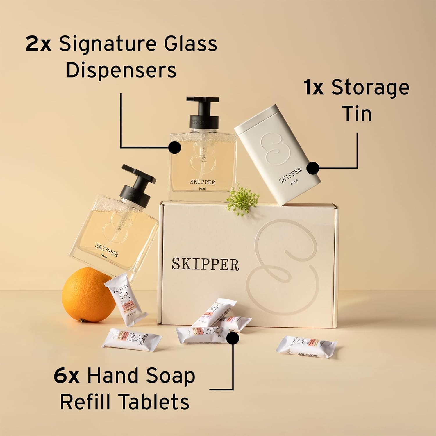 Tirtyl Hand Soap Duo Kit - 2 Glass Foaming Dispensers + 6 Tablet Refills - Compostable Packaging - Variety Fragrances - 48 fl oz total (makes 6x 8 fl oz bottles of soap)