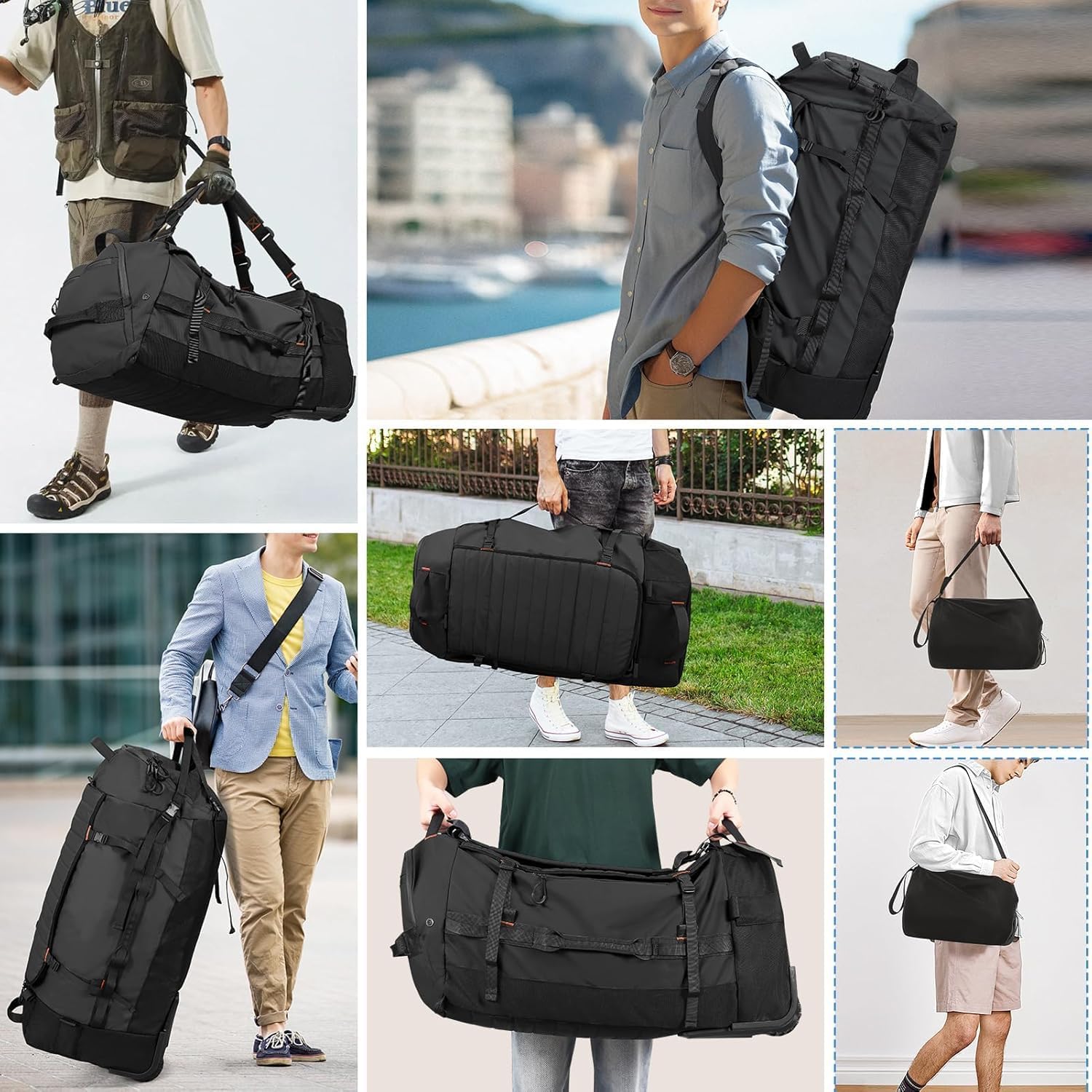 Rolling Duffle Bag with Wheels,86L 30”Carry on Luggage with Wheels,Folding Travel Bag,Duffle Backpack with Separate Shoe Compartment (black)