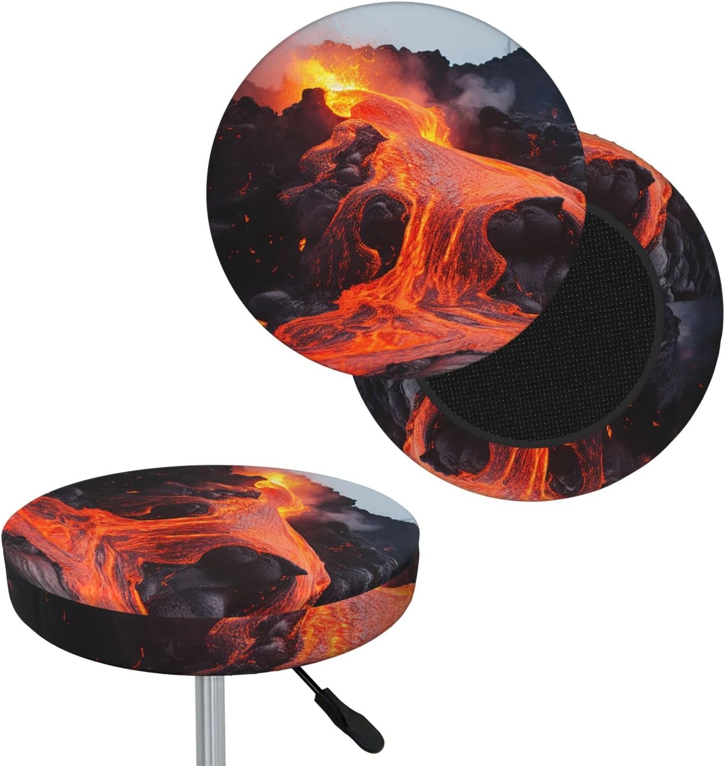 Bar Stool Cover Round Elastic Stool Cushion Covers Red Hot Lava from Kilauea Volcano Bar Chair Cover Washable Stool Cushion Slipcover Stretch Stool Seat Covers for 12-14 Inch Chair