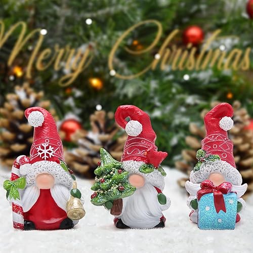Miniatura 5 de Hodao Juego de 3 gnomos de Navidad alegres de Navidad escandinavos de Tomte, figuras de gnomos de Navidad para el hogar, decoración de vacaciones de